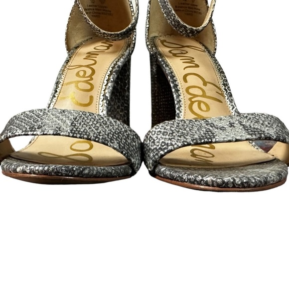 Sam Edelman Snakeskin Yaro Block Heeled Ankle Strap Sandals Silver Pumps 7 - Picture 6 of 15